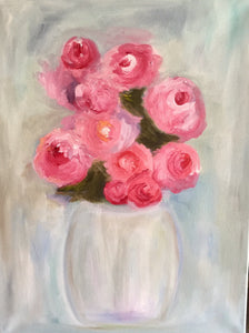 Pink Roses Oil Painting on Canvas | Red Rose Hanging Wall Art Decor 