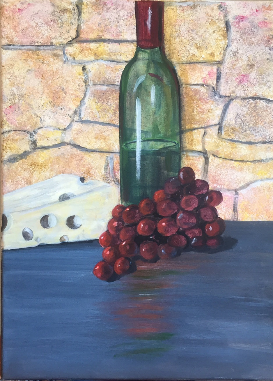 Wine Bottle Canvas Painting | Grapes & Wine Wall Art Decor