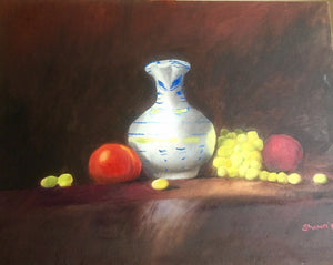Still Life Canvas Oil Painting | Vase with Fruit Wall Decor | Hanging Wall Accents