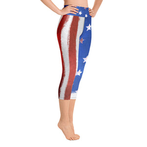 4th of July American Flag - Yoga Capri Leggings